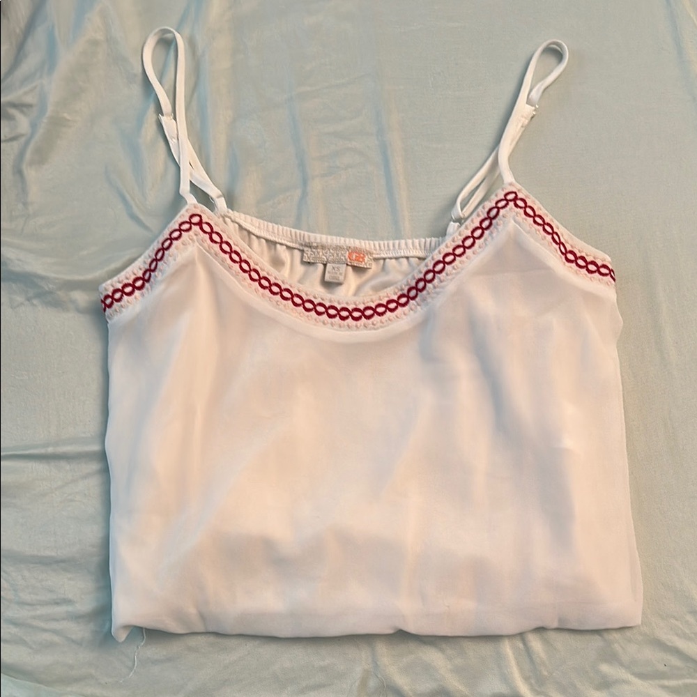 Cream and Red Fitted Camisole with Scalloped Neckline